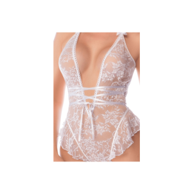 Body blanc en dentelle avec dos ouvert et encolure halter – Mapalé